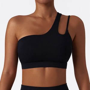 Black One Shoulder Cutout Sports Bra